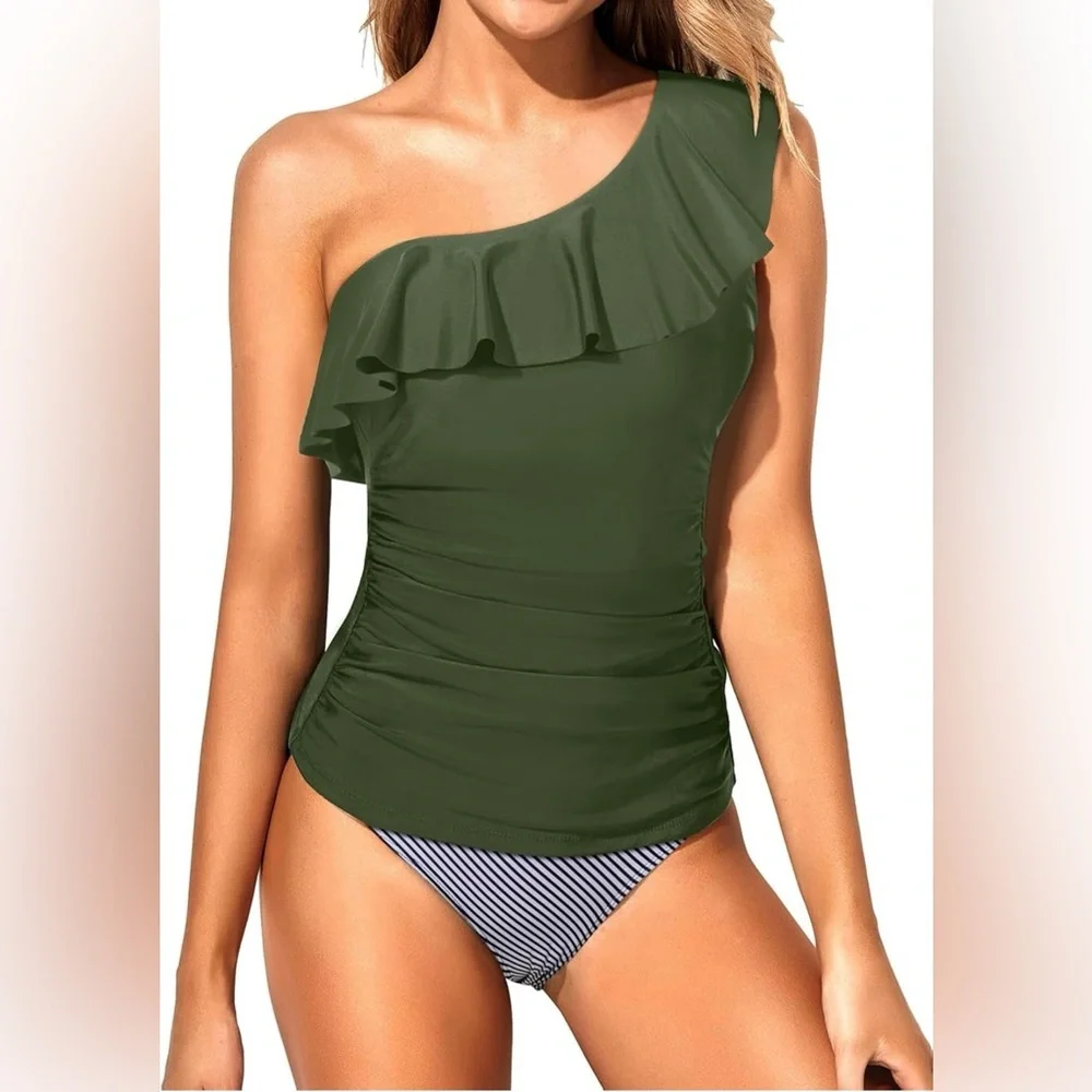 Yonique Two Piece Swimsuits One Shoulder Tankini Tummy Control